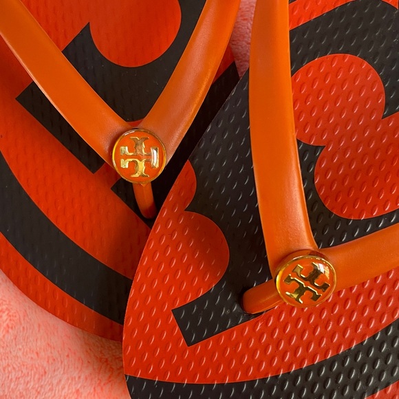 Tory Burch Orange and Black Flip Flops - Picture 5 of 5